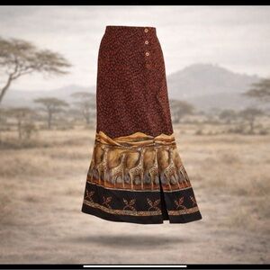 Russell Kemp Woman African Print Lined Maxi Skirt Elastic Back Waist